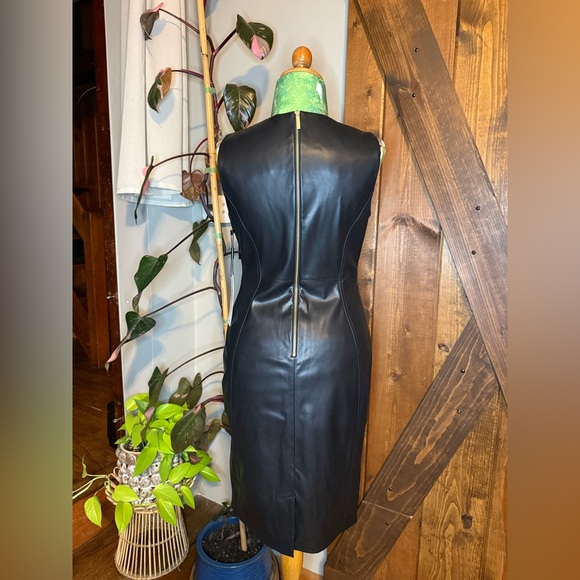Calvin Klein Black Faux Leather Midi Dress - Picture 4 of 5